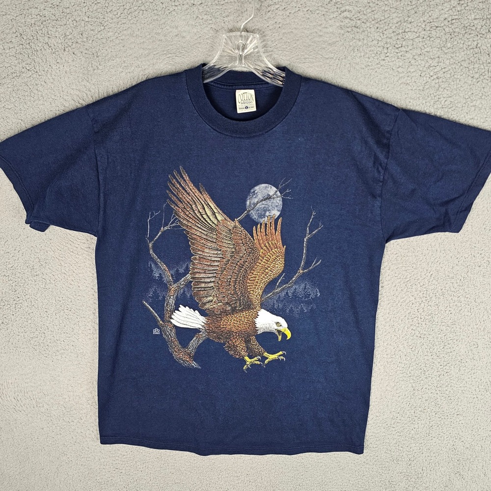 Cotton Grove T-Shirt Mens Large Navy Blue Eagle Moon 1990 Vintage Graphic Tee